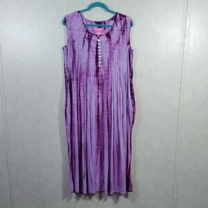 12543 Woman Within purple tie dye pleated half button dress M NWT